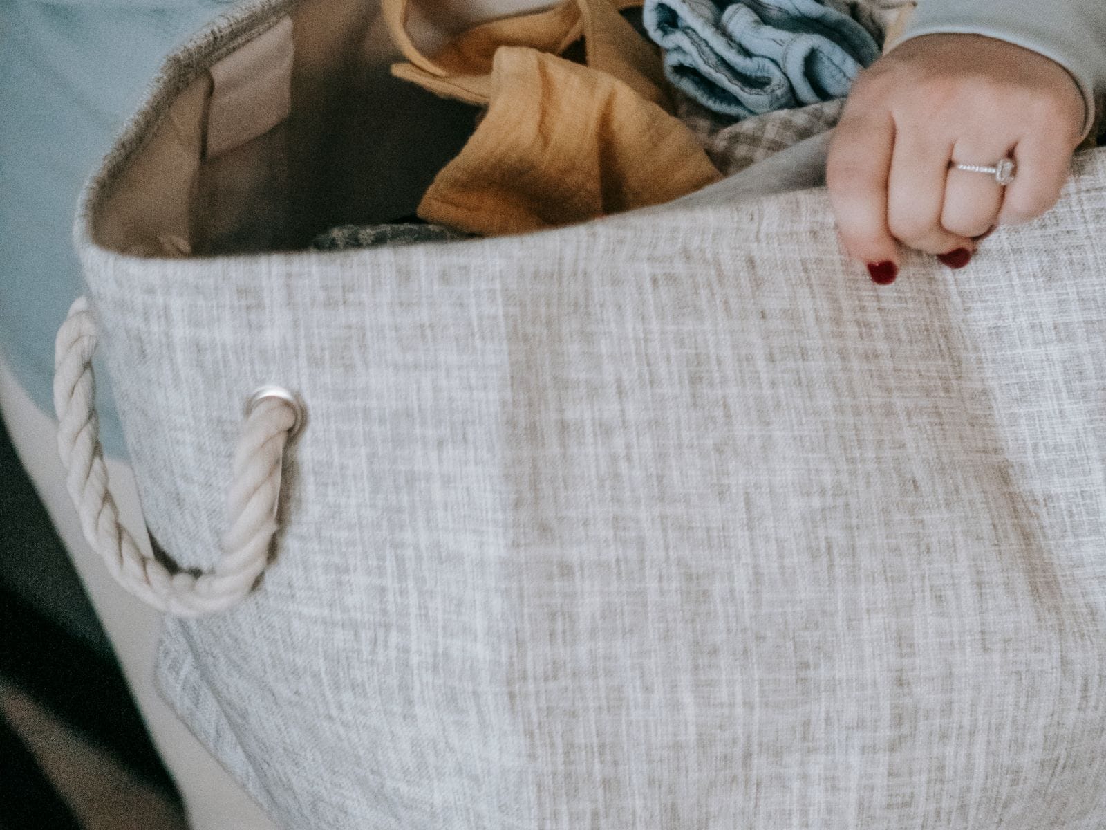 A WashMe-branded laundry basket packed and ready for collection