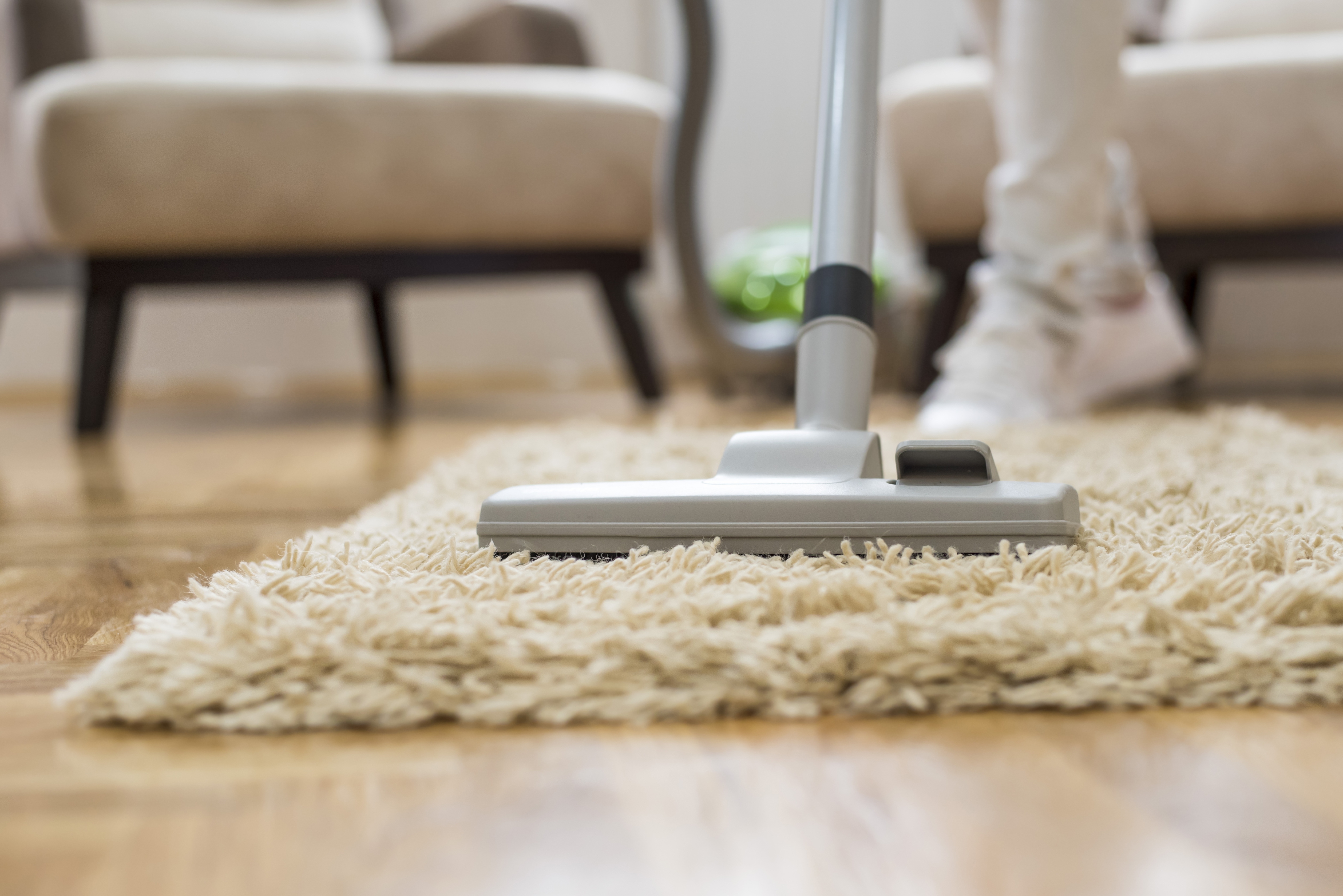 Person vacuuming a shaggy rug- wash me