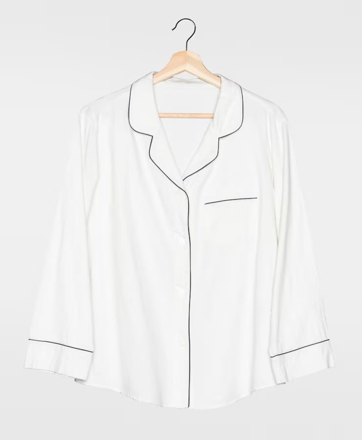 White pajama shirt front view simple nightwear apparel